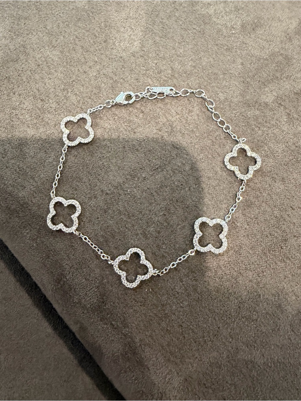 Silver Clover Link Necklace with Pavé Crystals